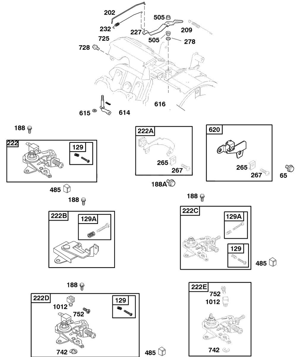 Controls, Governor Spring Diagram and Parts List for 86432-0136-E1  Briggs and Stratton Engine